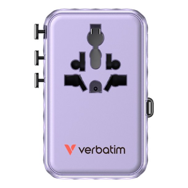 Verbatim - Charge 'n' Travel 100W Universal Travel Adapter with retractable cable Purple - Universal - AC - 2 - 14 - Ind
