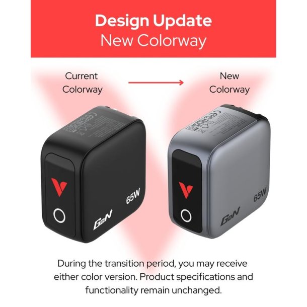 Verbatim - Mini GaN Charger 65W with Display - Universal - AC - 2 - 1 - Power Delivery 3.0, Quick Charge 3.0 - Indoor