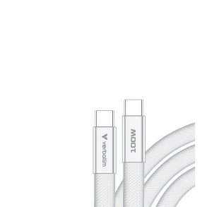 Verbatim - Sync & Charge SoftTouch Cable 100W USB-C to USB-C | 120cm | Hvid - USB 2.0 - USB C - Male - Straight - Therm