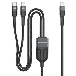 Verbatim - Sync &amp; Charge C to C+C 100W 150cm - Grey - USB 2.0 - USB C - 2 x USB C - Male - Straight - Polyester, Thermop