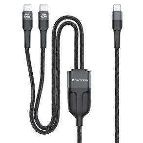 Verbatim - Sync & Charge C to C+C 100W 150cm - Grey - USB 2.0 - USB C - 2 x USB C - Male - Straight - Polyester, Thermop
