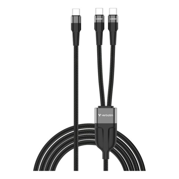 Verbatim - Sync &amp; Charge C to C+C 100W 150cm - Grey - USB 2.0 - USB C - 2 x USB C - Male - Straight - Polyester, Thermop