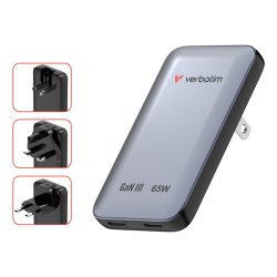 Verbatim - Essentials Slim GaN Wall Charger 65W US/EU/UK - Gr� - Universal - AC - 2 - Indoor - 3.0 - 65 W