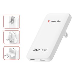 Verbatim Essentials Slim GaN Wall Charger 65W US/EU/UK - Hvid - Universal - AC - 2 - Indoor - 3.0 - 65 W