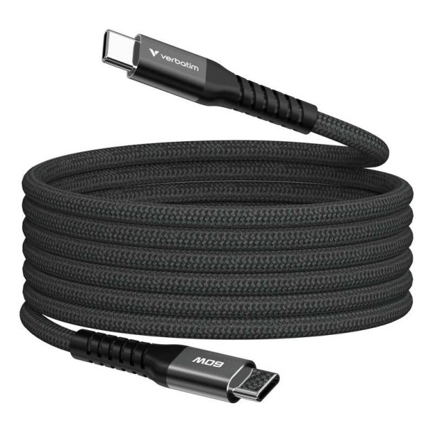 Verbatim - Sync &amp; Charge Magnetic Cable - 60W USB-C to USB-C 120 cm Black - USB 2.0 - USB C - Male - Straight - Nylon - 