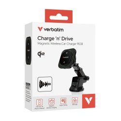 Verbatim - Charge 'n' Drive Qi2 Magnetic Wireless Car Charger RGB - Smartphone - USB - Qi2 - Auto - 1 - Over current, Ov