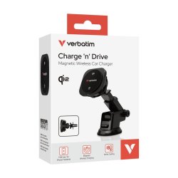 Verbatim - Charge 'n' Drive Qi2 Magnetic Wireless Car Charger - Smartphone - USB - Qi2 - Auto - 1 - Over current, Over v