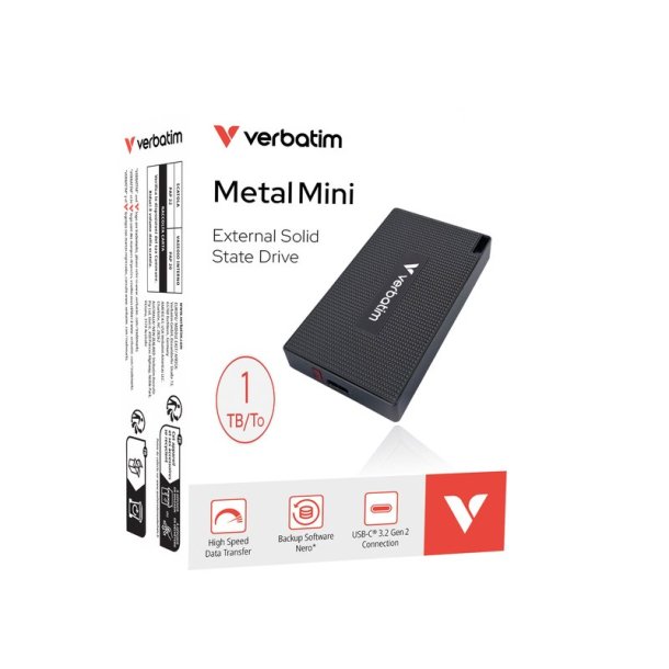 Verbatim - Metal Mini SSD USB-C 3.2 Gen 2 1 TB - M.2 - 1 TB - 2000 MB/s - 1750 MB/s - USB Type-C - USB 3.2 Gen 2x2