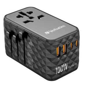 Verbatim - UTA-06 100W GaN III Universal Travel Adapter with 2 x USB-C PD & QC 4+ & 2 x USB-A QC 3.0 ports - Indoor - Bl