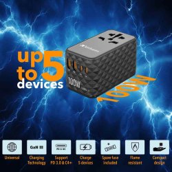 Verbatim - UTA-06 100W GaN III Universal Travel Adapter with 2 x USB-C PD & QC 4+ & 2 x USB-A QC 3.0 ports - Indoor - Bl
