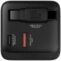 Verbatim - GaN Charger 65W 2 Port retractable cable display US plugs with EU and UK adaptors - Universal - AC - 1 - Quic