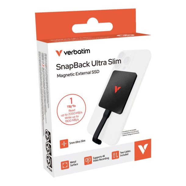 Verbatim - SnapBack Ultra Slim SSD 1TB - M.2 - 1 TB - 2050 MB/s - 1900 MB/s - USB Type-C - USB 3.2 Gen 2x2
