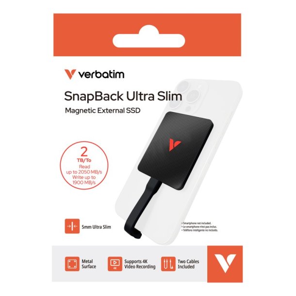 Verbatim - SnapBack Ultra Slim SSD 2TB - M.2 - 2 TB - 2050 MB/s - 1900 MB/s - USB Type-C - USB 3.2 Gen 2x2
