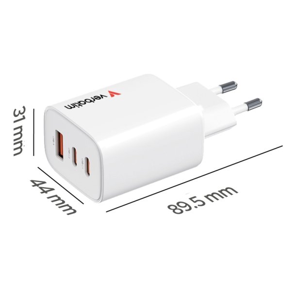 Verbatim - Essentials GaN Charger 65W EU plug Hvid - Universal - AC - 1 - 2 - Power Delivery 3.0, Quick Charge 3.0 - In