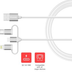 Verbatim - Essentials 3-in-1 Sync & Charge Cable - USB 2.0 - USB A - 2 x USB C/Micro USB-B/Lightning - Male - Straight -