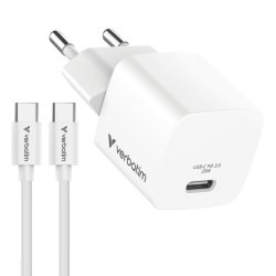 Verbatim - Mini GaN Charger 20W Bundle with USB-C cable - Universal - AC - 1 - Power Delivery 3.0 - Indoor - Short circu