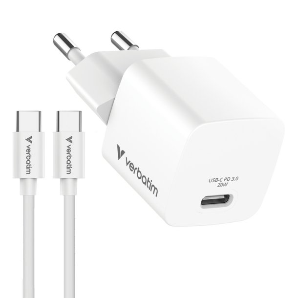 Verbatim - Mini GaN Charger 20W Bundle with USB-C cable - Universal - AC - 1 - Power Delivery 3.0 - Indoor - Short circu