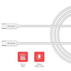 Verbatim - Essentials Sync & Charge 3m USB-C to C Cable - USB 2.0 - USB C - Male - Straight - 23 - Thermoplastic elastom
