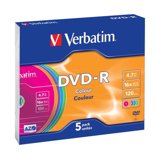Verbatim - DVD-R Colour - 4.7 GB - DVD-R - 5 pc(s) - 16x - Slimcase