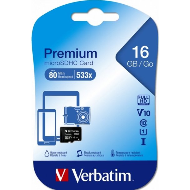 Verbatim Micro SDHC kort - 16GB - Class 10