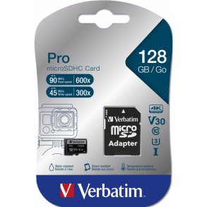 Verbatim - Pro - 128 GB - MicroSDXC - 90 MB/s - 45 MB/s - UHS-I - Class 3 (U3)