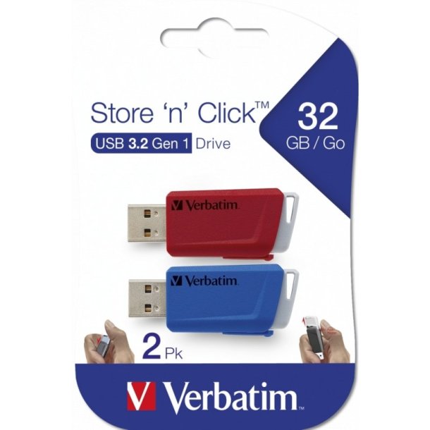 Verbatim Store &acute;N&acute; Click - USB Drive - 32GB - Rd/Bl - 2 stk.