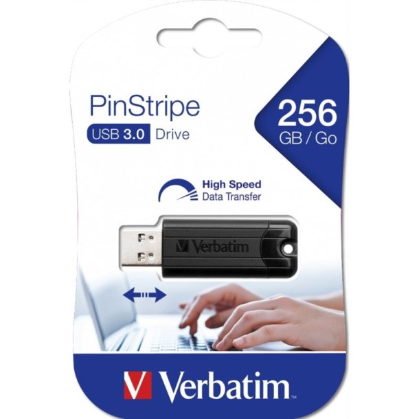 Verbatim PinStripe Drive - USB 3.0 - 256GB - sort
