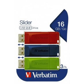 Verbatim Store ´N´ Go - Slider - USB Drive - 16GB - Rd/Bl/Grn - 3 stk.