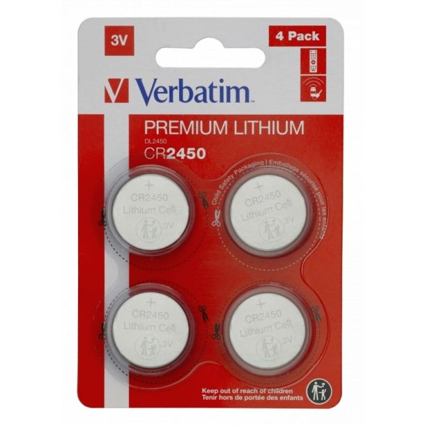 Verbatim Batteri - Lithium - CR2450 - 3V - Knapcelle - pakke med 4 stk. 