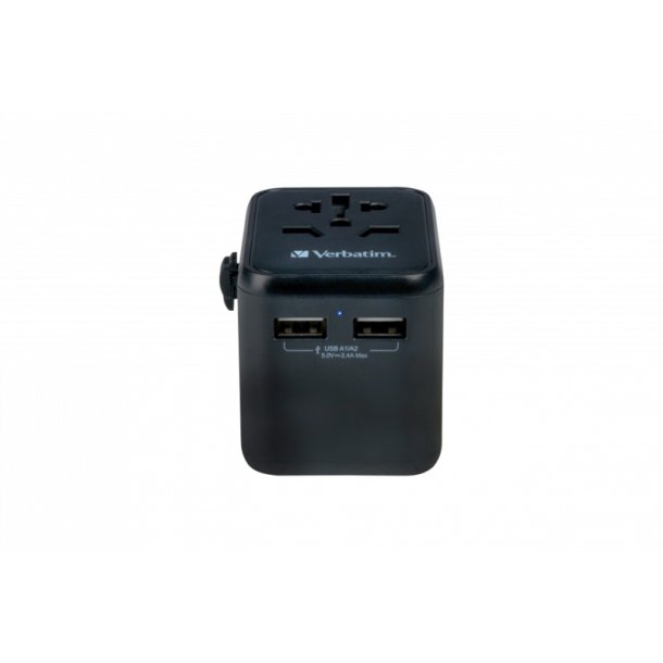 Verbatim Universal Travel Adapter - UTA-01 - 1xAC + 2xUSB Charger - sort