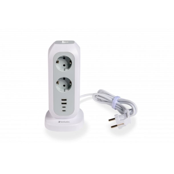 Verbatim AC Power Tower - 11 AC stikkontakter + 2xUSB + 2xType-C - Indendrs - Hvid