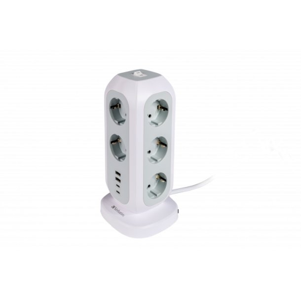 Verbatim AC Power Tower - 11 AC stikkontakter + 2xUSB + 2xType-C - Indendrs - Hvid