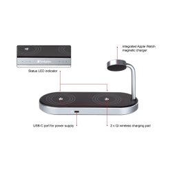 Verbatim WCS-03 Trdlse oplader - 3-i-1 - Universel USB - hurtig opladning - Indendrs- Sort