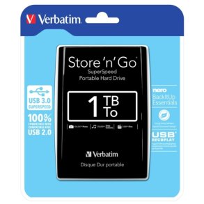 Verbatim Store ´N´ Go - 1TB - Harddisk - 2,5'' -USB 3.0 - sort