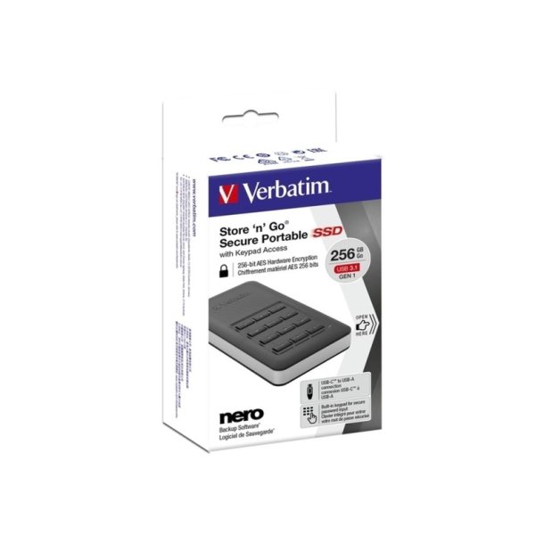 Verbatim Store &acute;N&acute; Go - Portable - SSD - w/Keypad - Access - 256GB - Sort