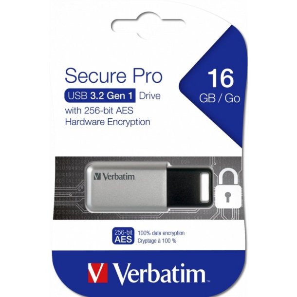 Verbatim USB 3.0 - Drive - Secure Data Pro - 16GB - Silver
