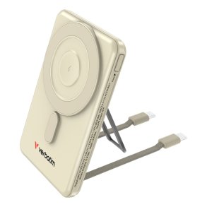 Verbatim Powerbank - Charge 'N' Go 2C - Magnetic Wireless 5000Mah med 2 USB-C Cables & Stand Gold 