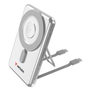 Verbatim Powerbank - Charge 'N' Go 2C - Magnetic Wireless 5000Mah med 2 USB-C Cables & Stand S�lv