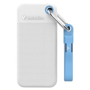 Verbatim Ekstern harddisk Pocket SSD USB 3.2 Gen 2 2TB Hvid/Lysebl� inkl. to gummihylstre 