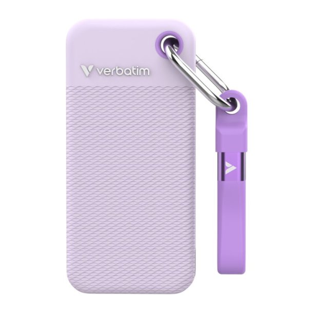 Verbatim Ekstern harddisk Pocket SSD USB 3.2 Gen 2 1TB Lilla inkl. to gummihylstre 
