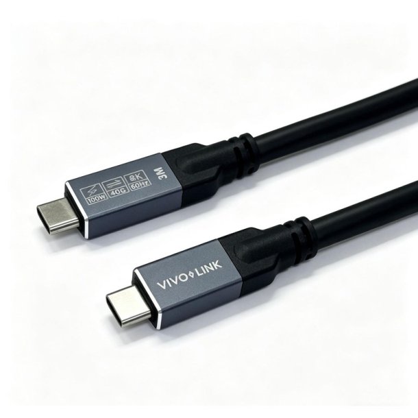 Vivolink - USB-C to USB-C Cable 3m - USB4, 40Gbps, 100W PD, 8K, Enterprise-tested - USB4 Gen 2x2 - USB C - Male - Straig