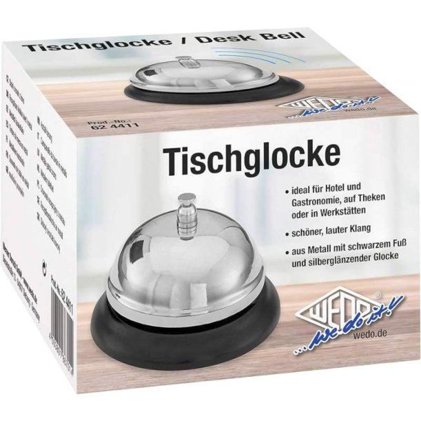 Wedo Receptionsklokke - klar og hj ringetone - 8,5x6cm - sort og slv