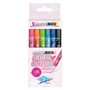 Wedo Kreative outliner pennest - Slv med 6 farver med kant