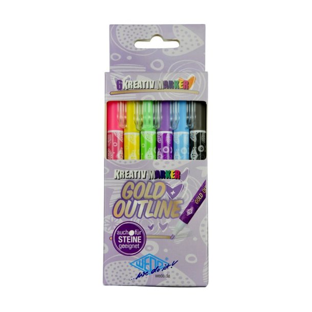 Wedo Kreative outliner pen - 6 stk. assorteret farver med guldkant - Kommer i display