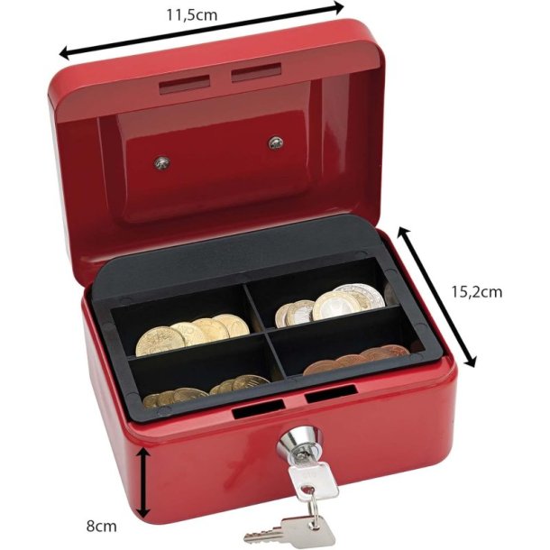 Wedo 701 rd Pengekasse med mntbakke - nglels - 15x12x8cm