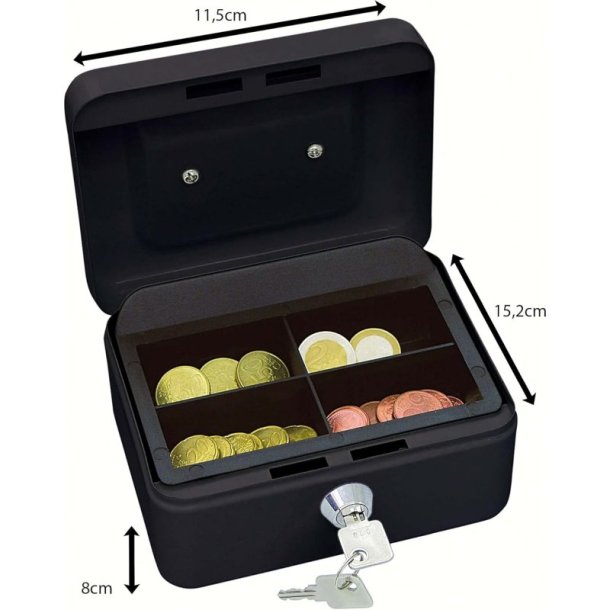 Wedo 701 sort Pengekasse med mntbakke - nglels - 15x12x8cm
