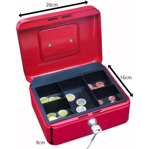 Wedo 702 rd Pengekasse med mntbakke - nglels - 20x16x9cm