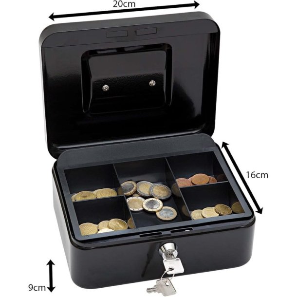 Wedo 702 sort Pengekasse med mntbakke - nglels - 20x16x9cm