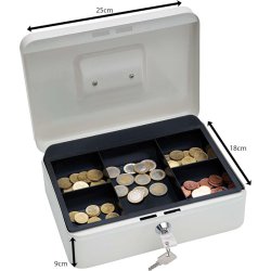 Wedo 703 hvid Pengekasse med mntbakke - nglels - 25x18x9cm