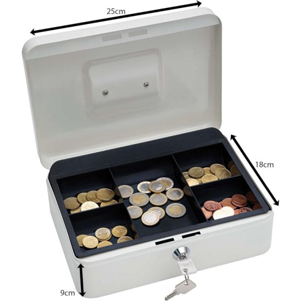 Wedo 703 hvid Pengekasse med mntbakke - nglels - 25x18x9cm